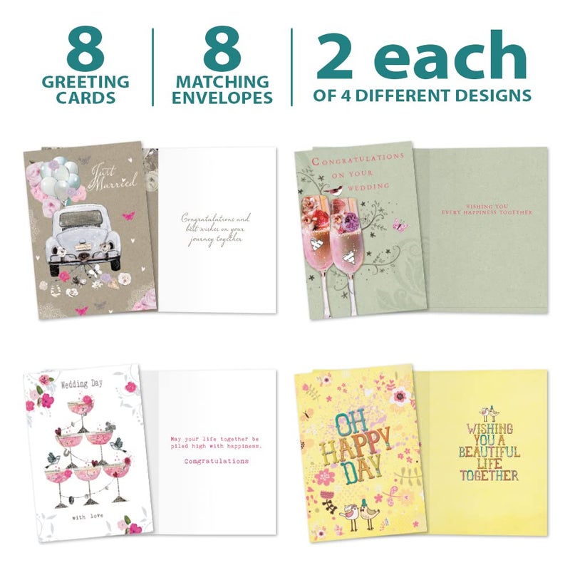 Tree-Free Greetings - Wedding Greeting Cards - Artful Designs - 8 Assorted Cards + Matching Envelopes - Made in USA - 100% Recycled Paper - 5"x7" - Perfect Wedding (GA31462) - Image 5